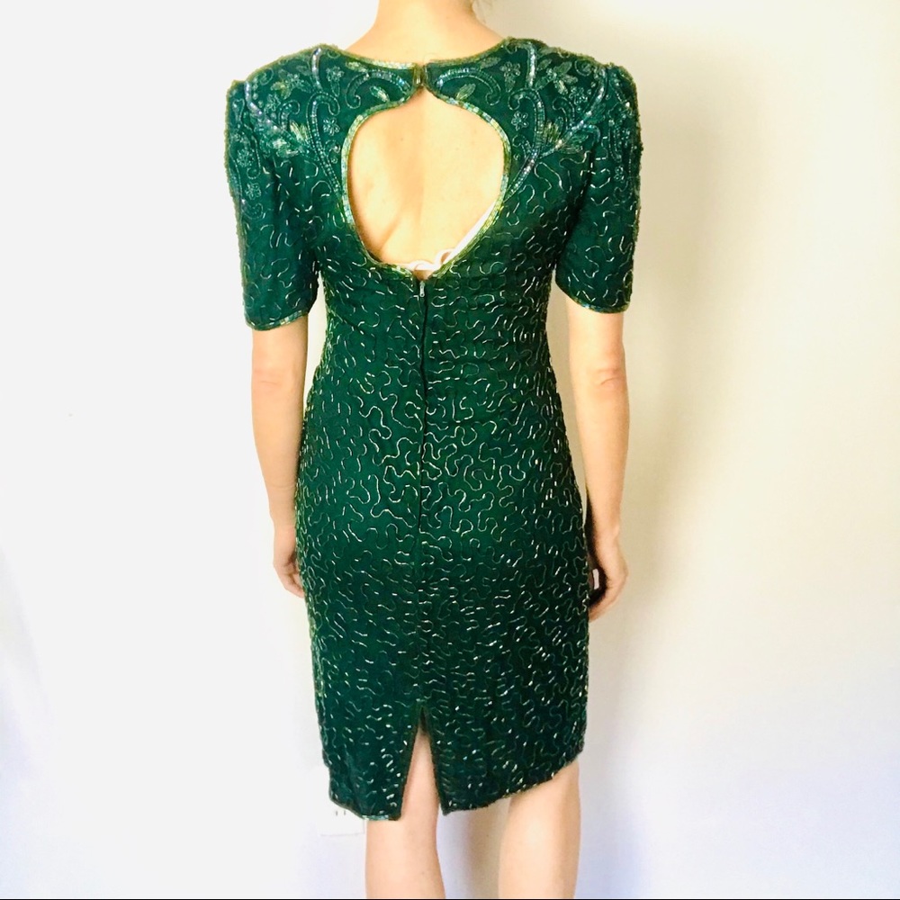 VINTAGE SCALA emerald silk beaded dress - Picture 4 of 8